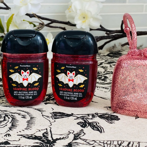 NEW Bath & Body Works Halloween Pocketbac Sanitizers Set of 5 & Rose Gold Holder - Picture 4 of 5